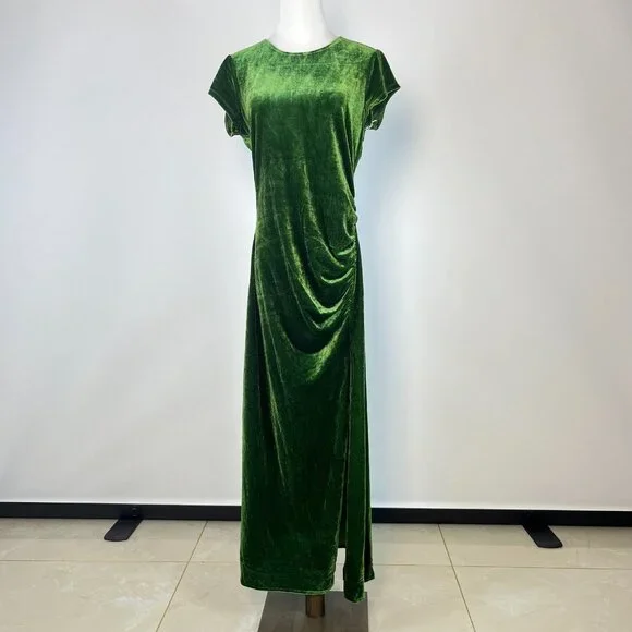 green satin dress sleeves Women's Sloane Long Sleeve Satin Maxi Dress - Olive Green In Size Small main image 0